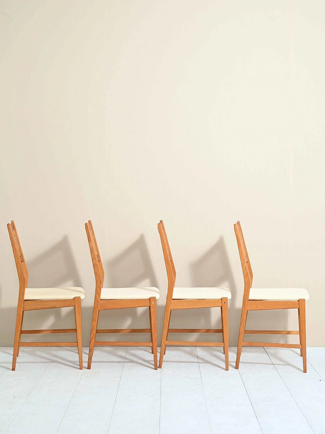 4 Danish chairs with rattan and velvet seat, 60s 1235470