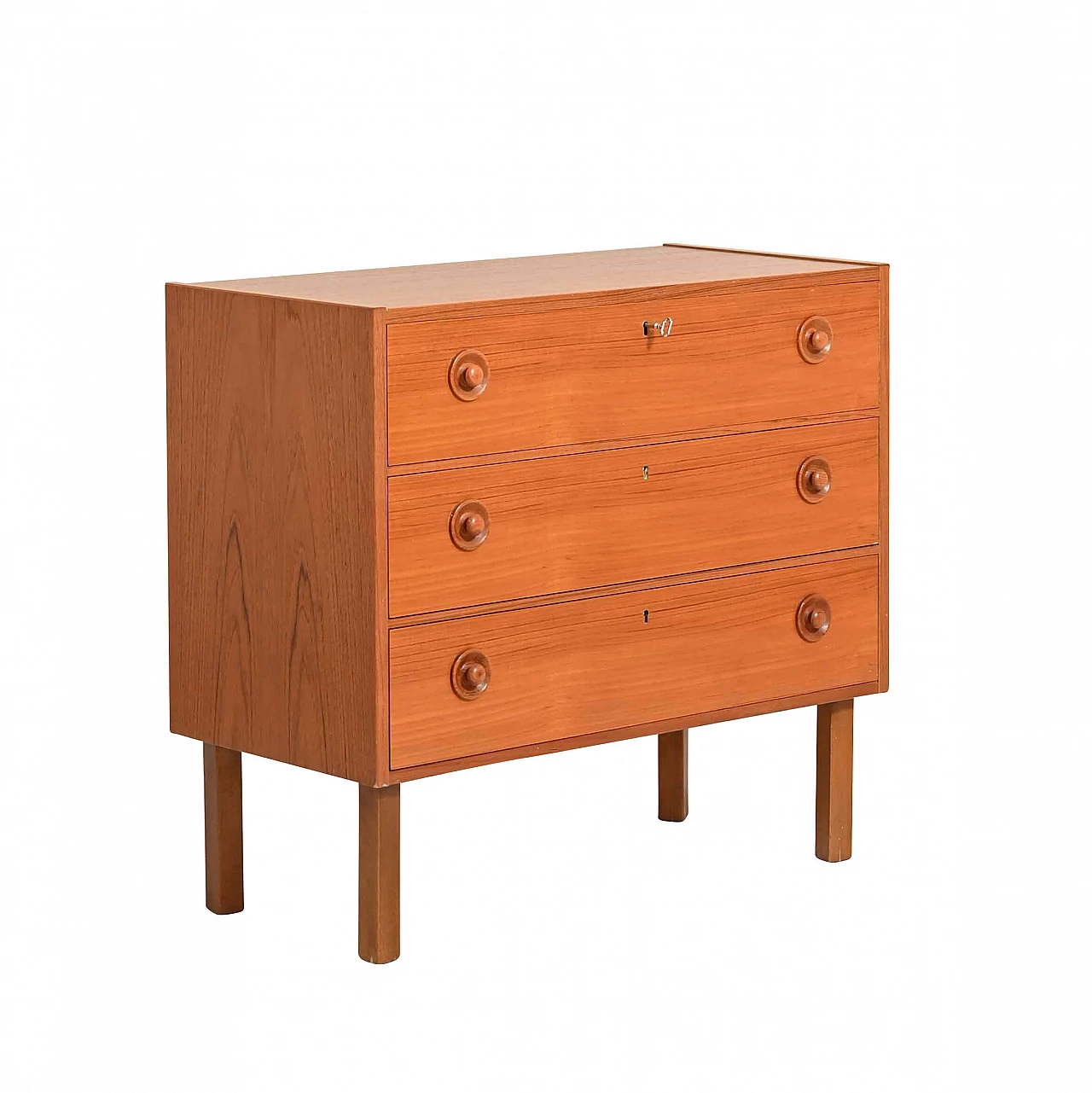 Cassettiera scandinava in teak con pomelli, anni '60 1235520