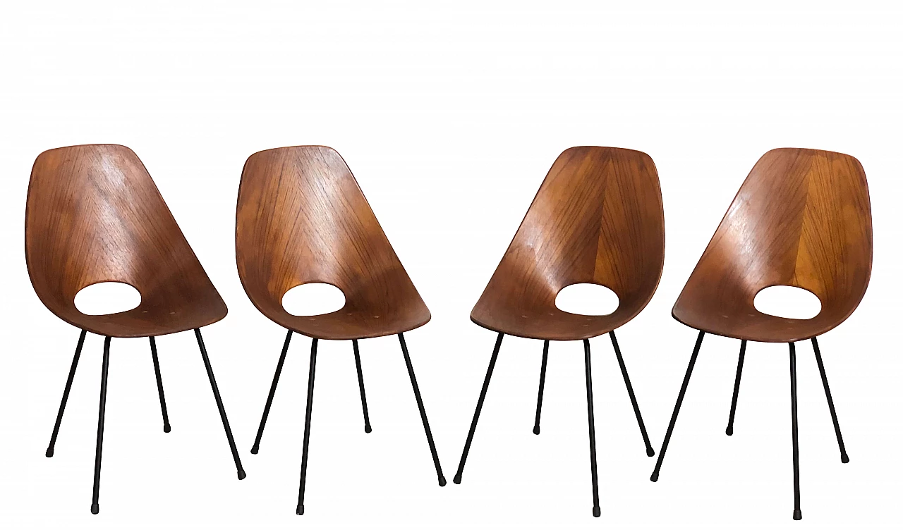 4 Medea chairs in teak and metal by Vittorio Nobili, 50s 1235650