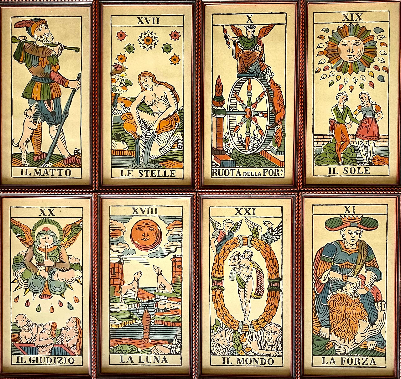 8 Litografie di carte dei Tarocchi, anni '50 1235869