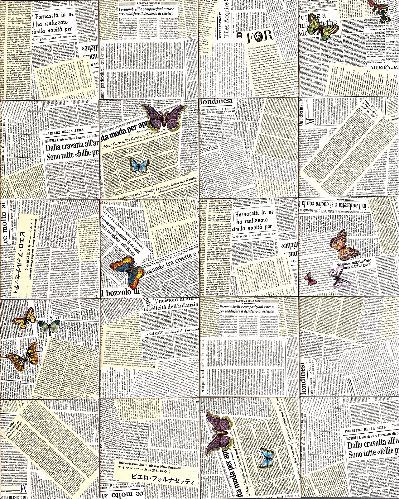 Pannello con 20 piastrelle della serie Ultime Notizie di Piero Fornasetti per la Ceramica Bardelli, anni '50 1235892