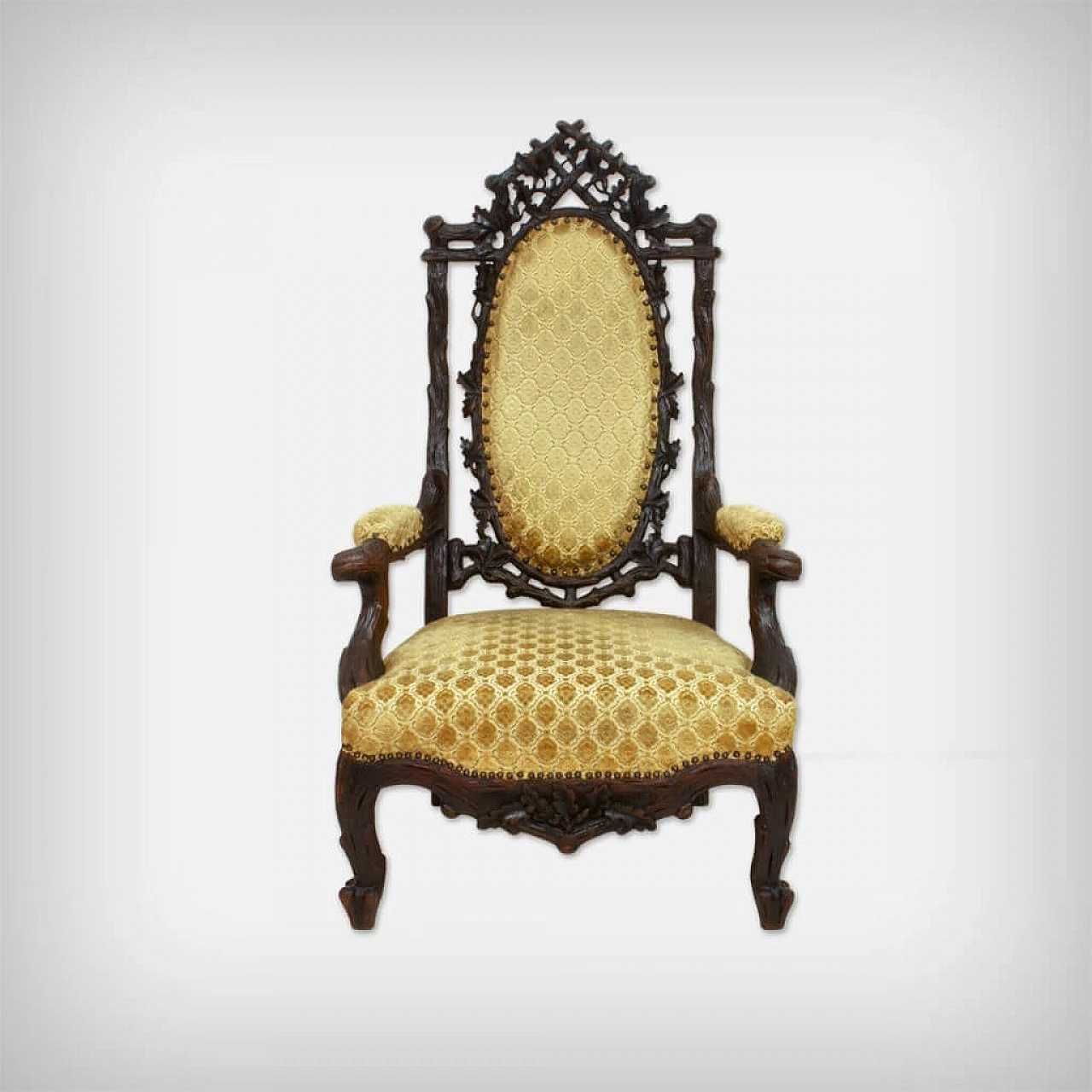 Dutch Black Forest style armchair in walnut and velvet by Gebroeders Horrix, 19th century 1236014