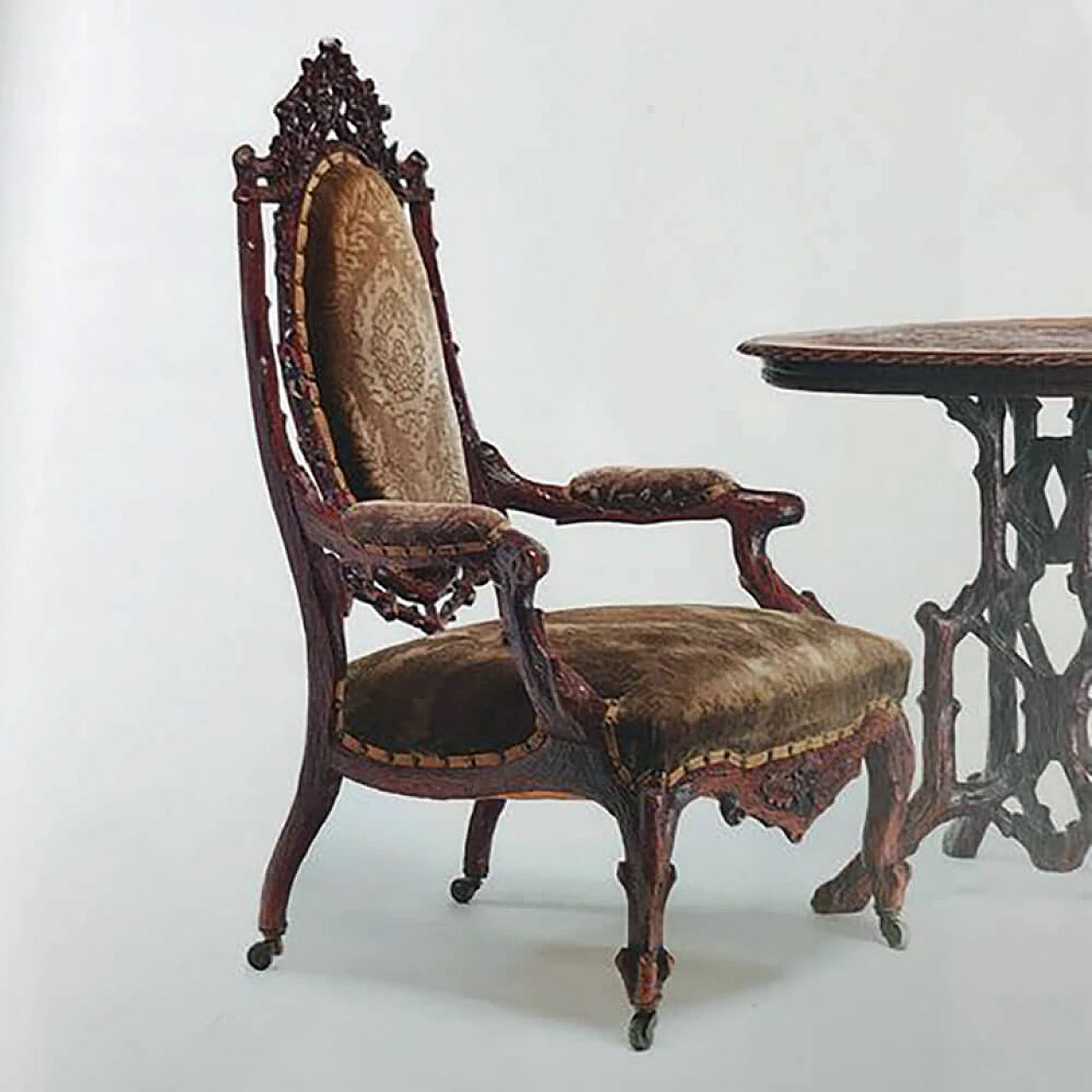 Dutch Black Forest style armchair in walnut and velvet by Gebroeders Horrix, 19th century 1236015