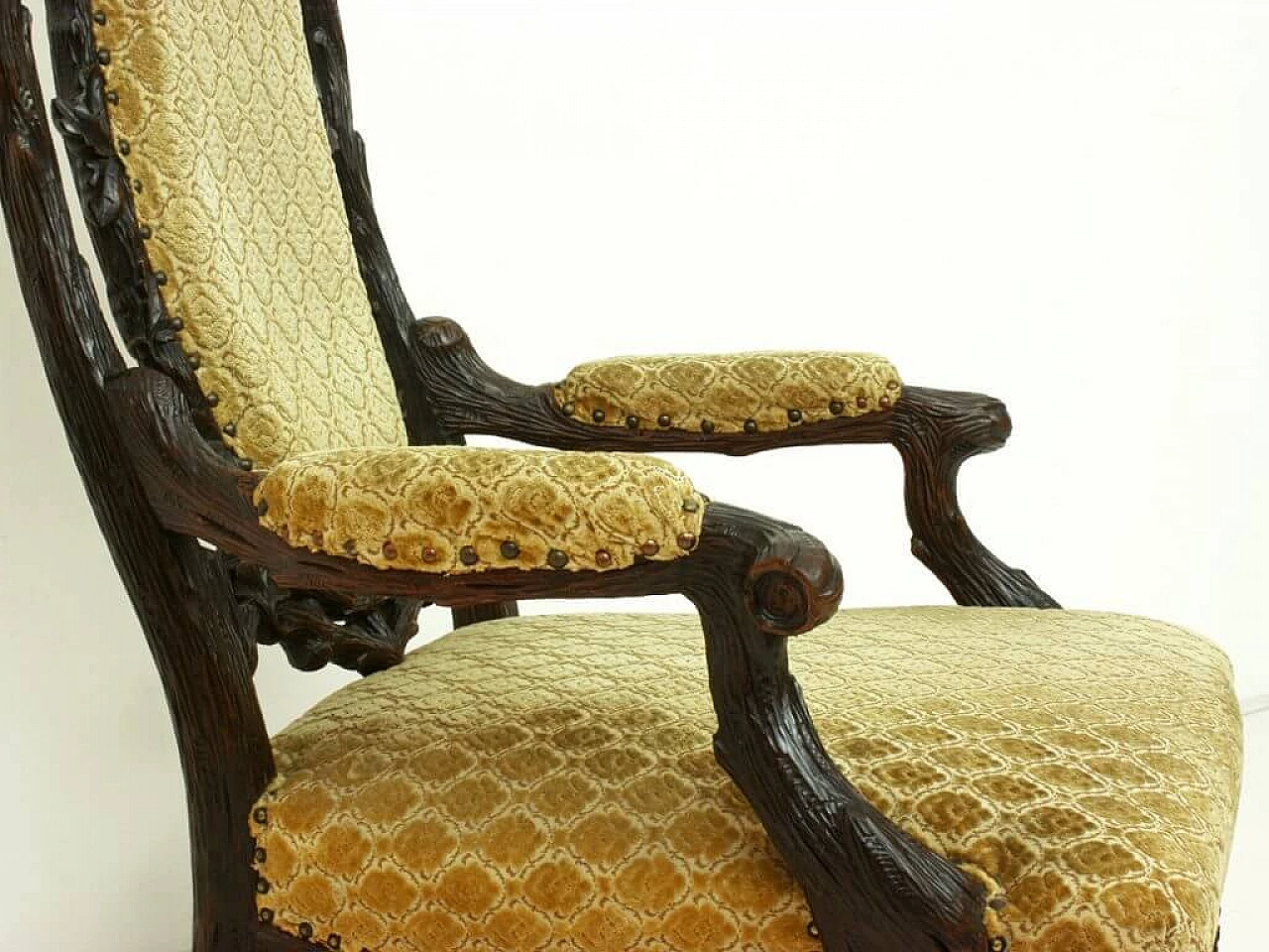 Dutch Black Forest style armchair in walnut and velvet by Gebroeders Horrix, 19th century 1236023