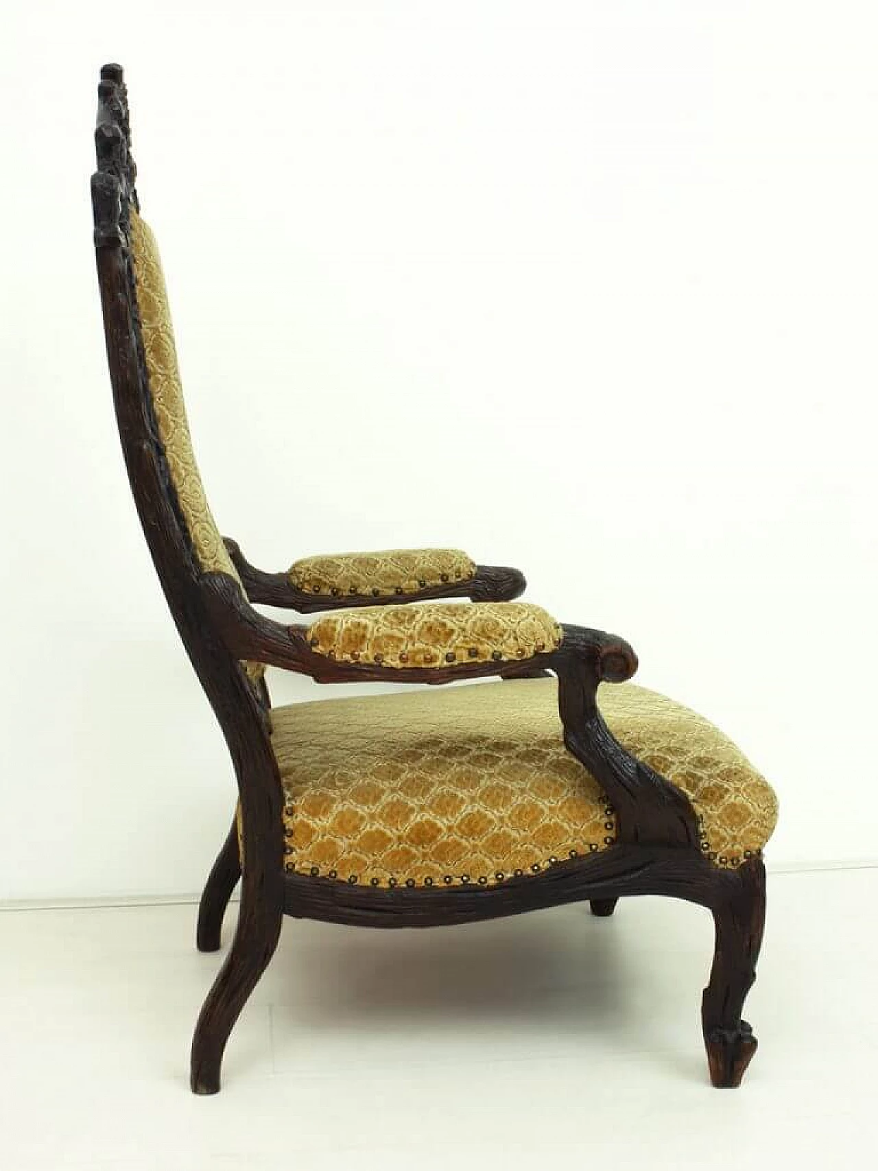 Dutch Black Forest style armchair in walnut and velvet by Gebroeders Horrix, 19th century 1236025