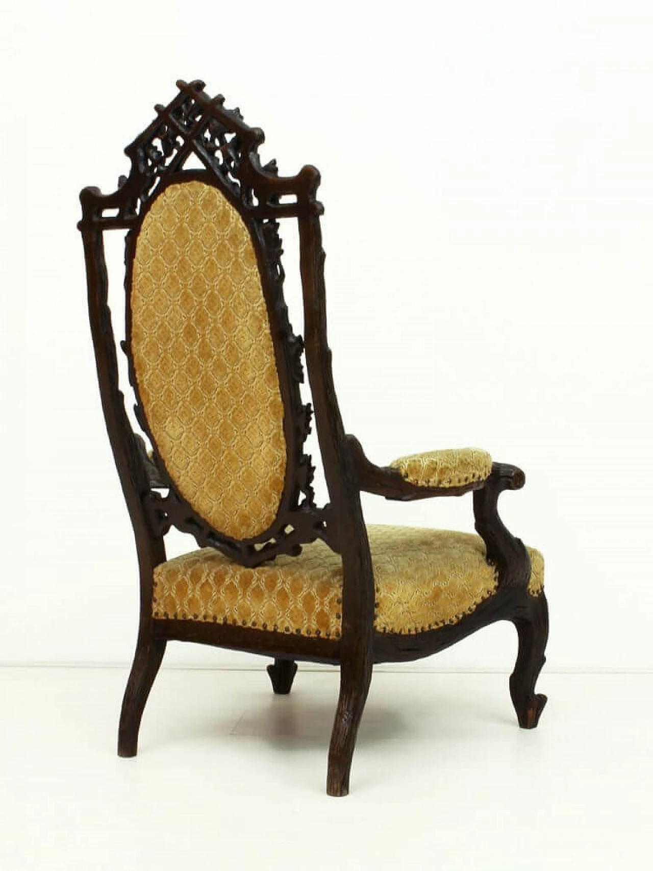 Dutch Black Forest style armchair in walnut and velvet by Gebroeders Horrix, 19th century 1236026