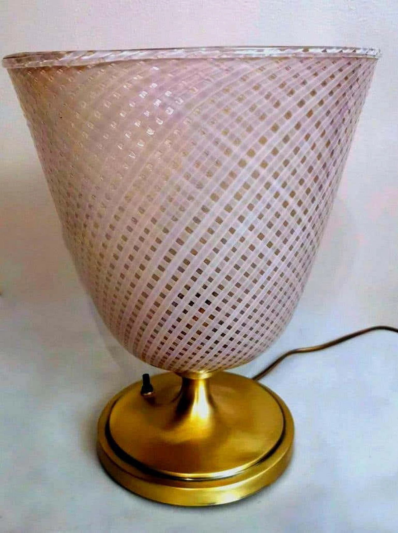 Table lamp in Murano glass with reticello workmanship and brass by Dino Martens for Aureliano Toso, 30s 1236048