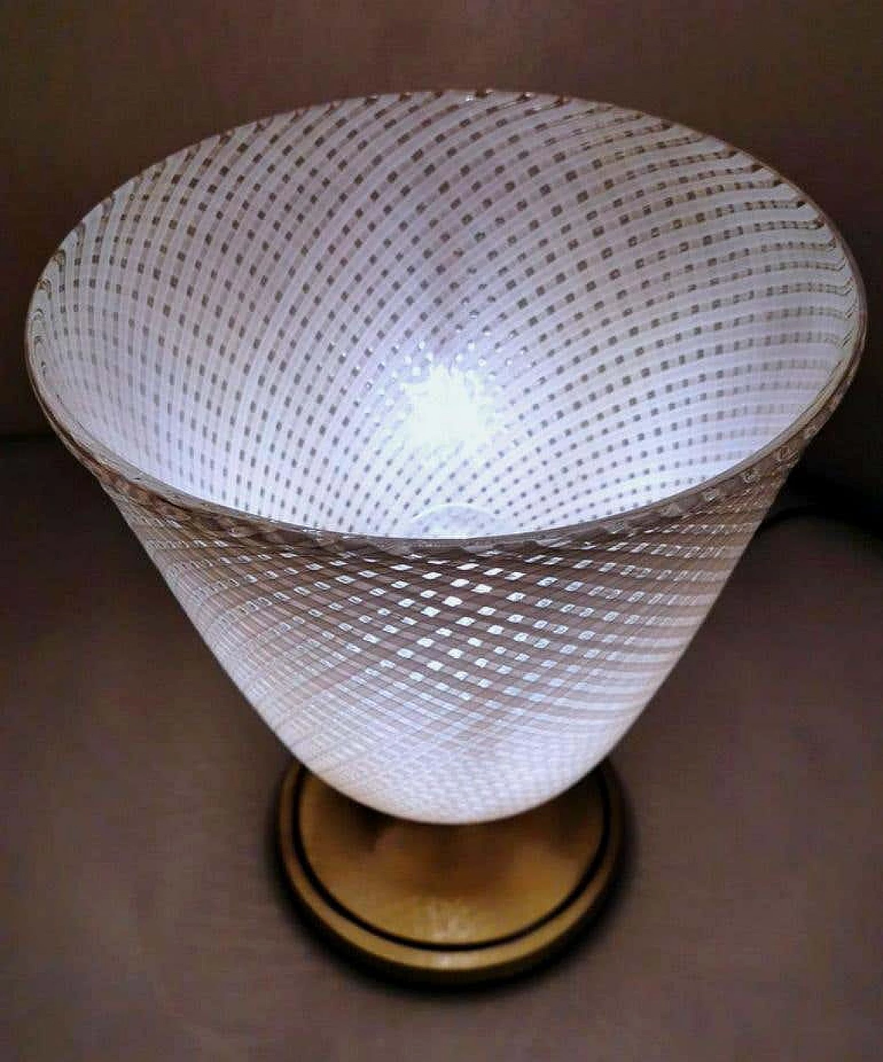 Table lamp in Murano glass with reticello workmanship and brass by Dino Martens for Aureliano Toso, 30s 1236051