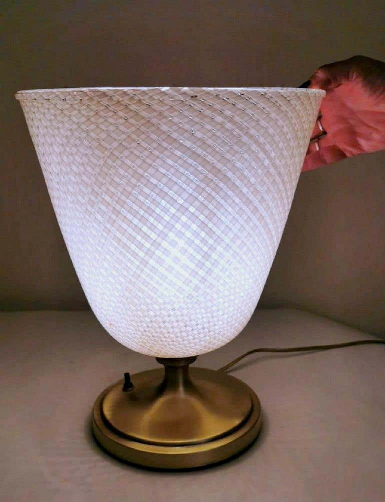 Table lamp in Murano glass with reticello workmanship and brass by Dino Martens for Aureliano Toso, 30s 1236062