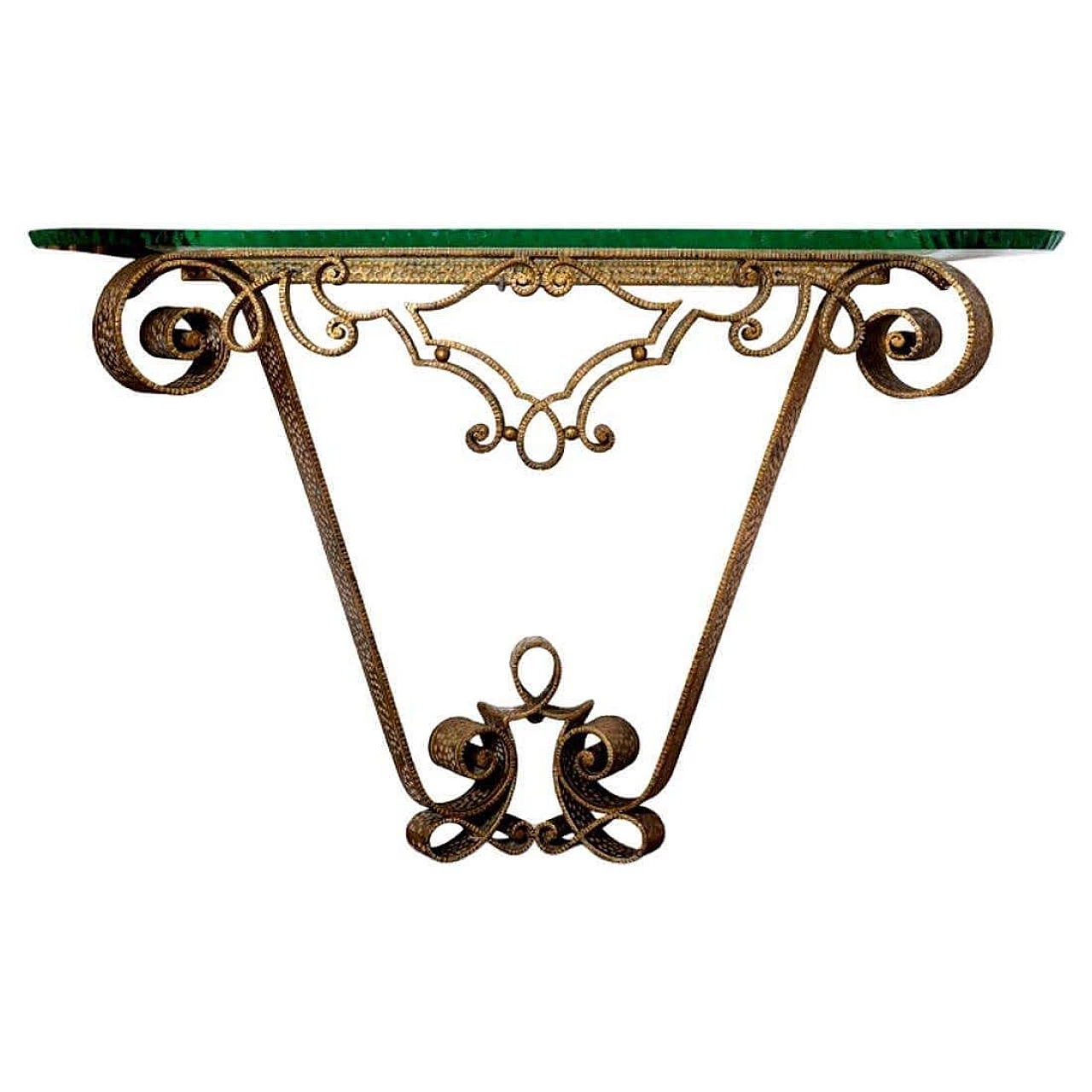 Console table in gilded wrought iron and crystal by Pier Luigi Colli by Crystal Art, 50s 1236143