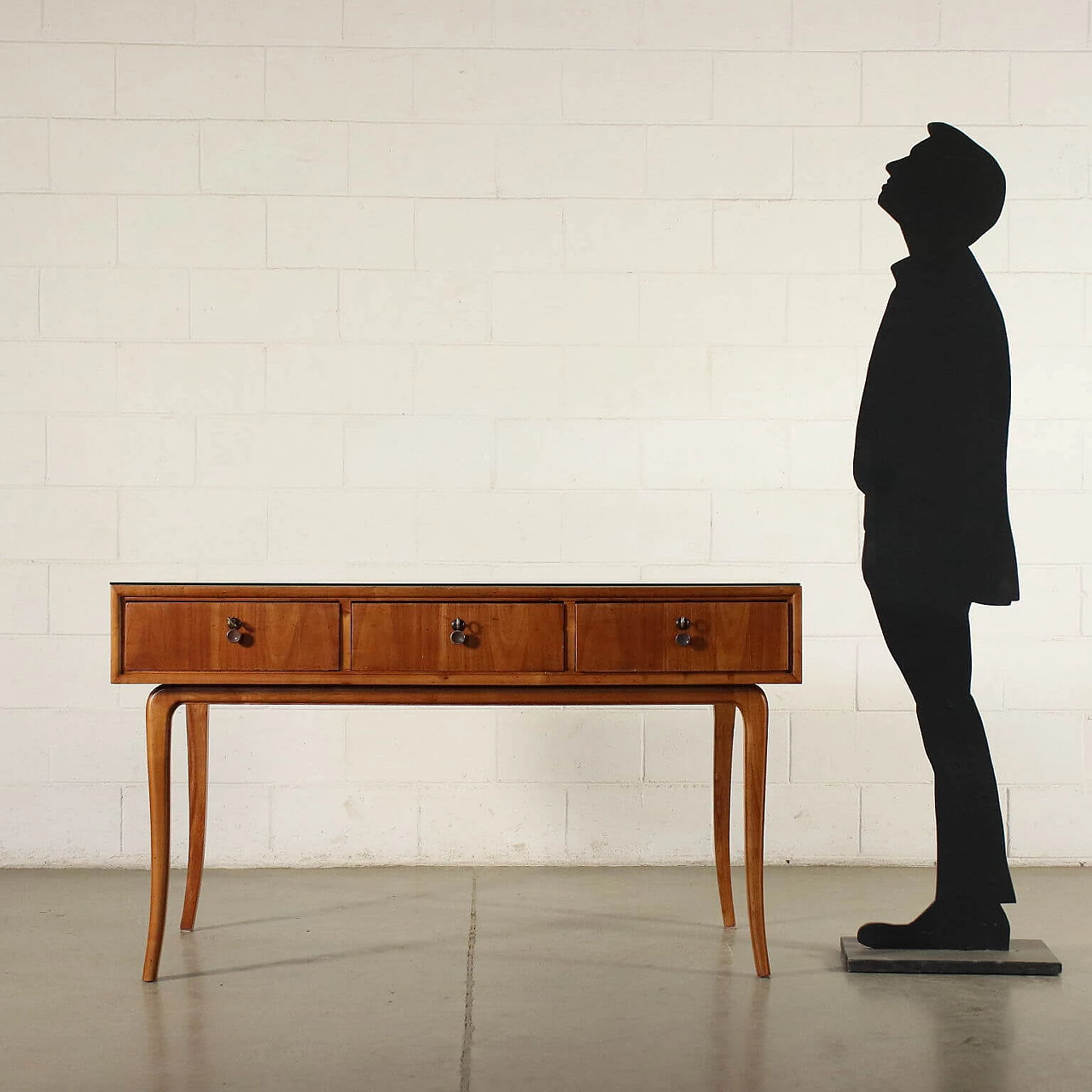 Scrivania in faggio massello, ciliegio e vetro, anni '50 1236152