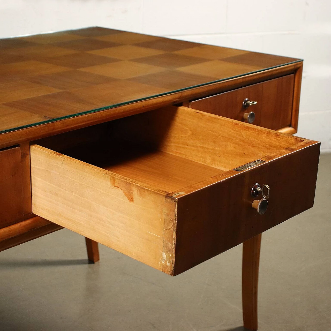 Desk in solid beech, cherry wood and glass, 50s 1236153