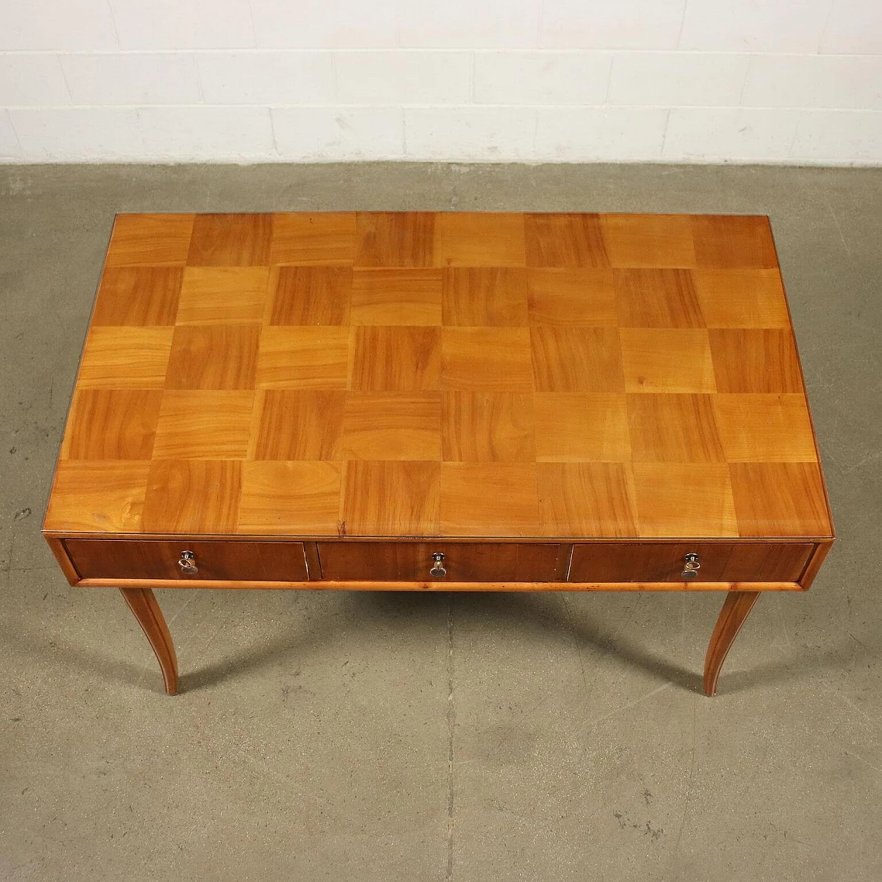 Desk in solid beech, cherry wood and glass, 50s 1236159