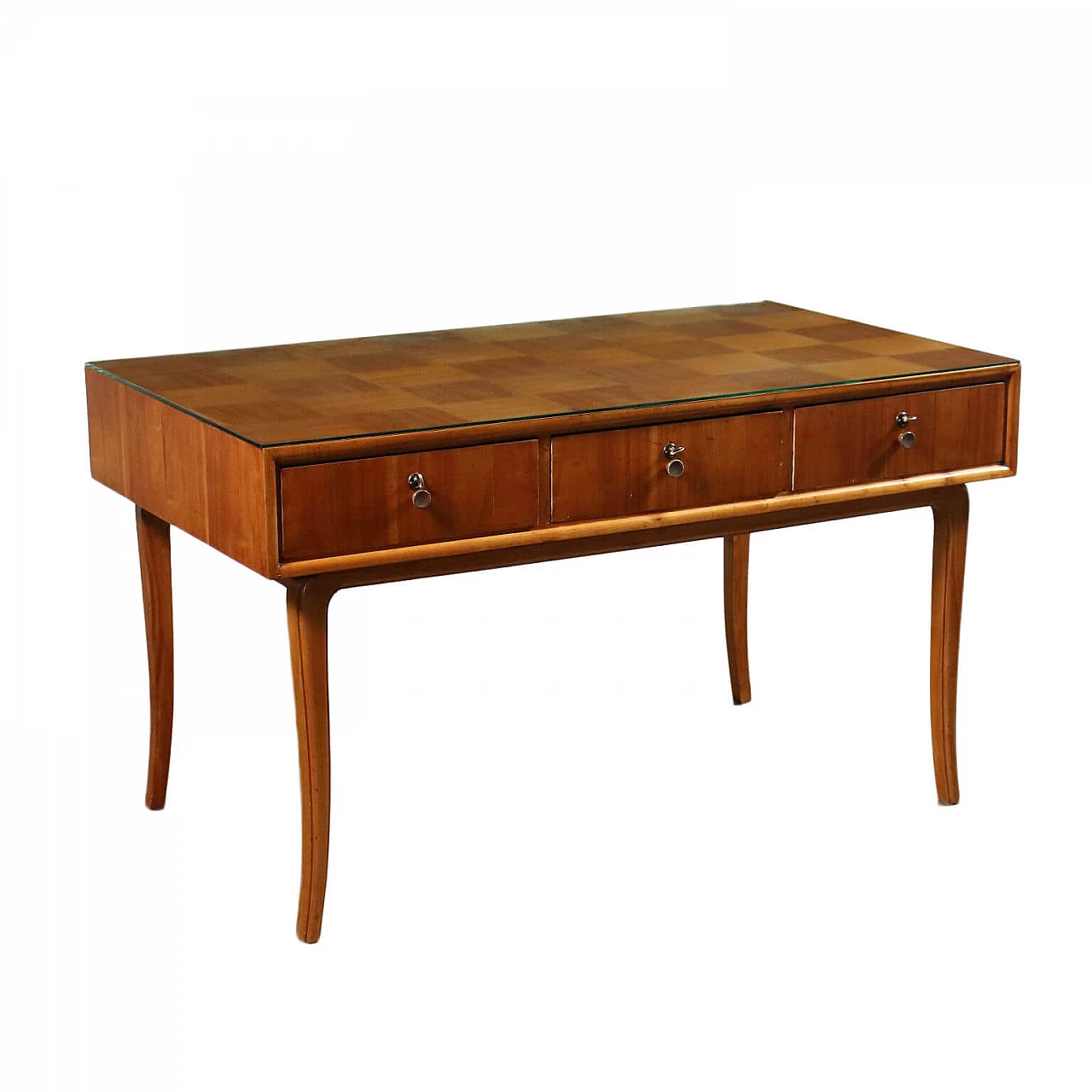 Desk in solid beech, cherry wood and glass, 50s 1236163