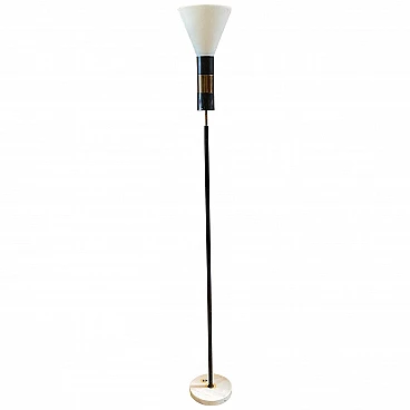 Floor lamp in brass, iron, glass and marble by Stilnovo, 50s