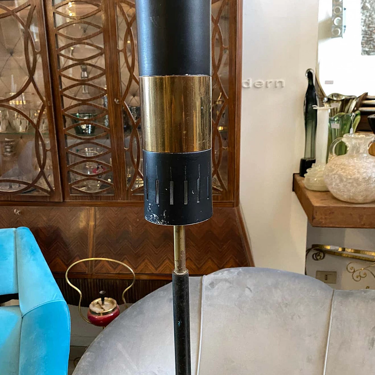 Floor lamp in brass, iron, glass and marble by Stilnovo, 50s 1236173