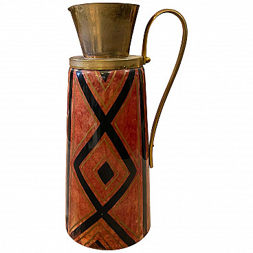 Thermos carafe in hand-painted goatskin and brass by Aldo Tura for Macabo, 50s