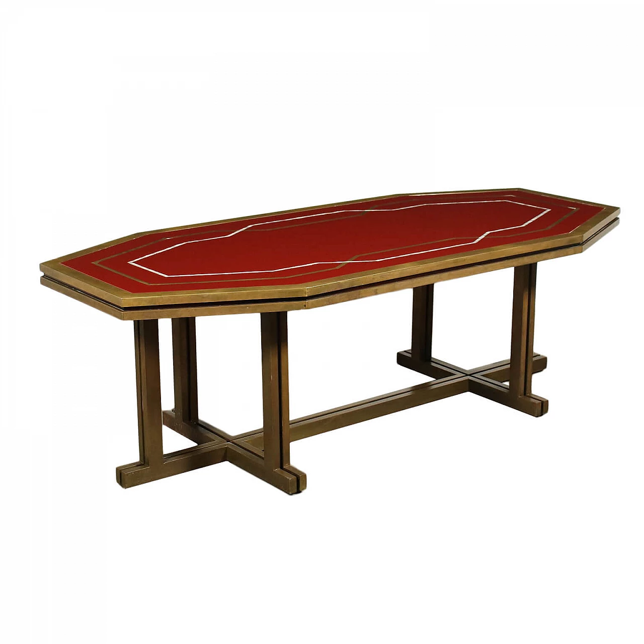 Tavolo in legno laccato, madreperla e ottone, anni '60 1236272