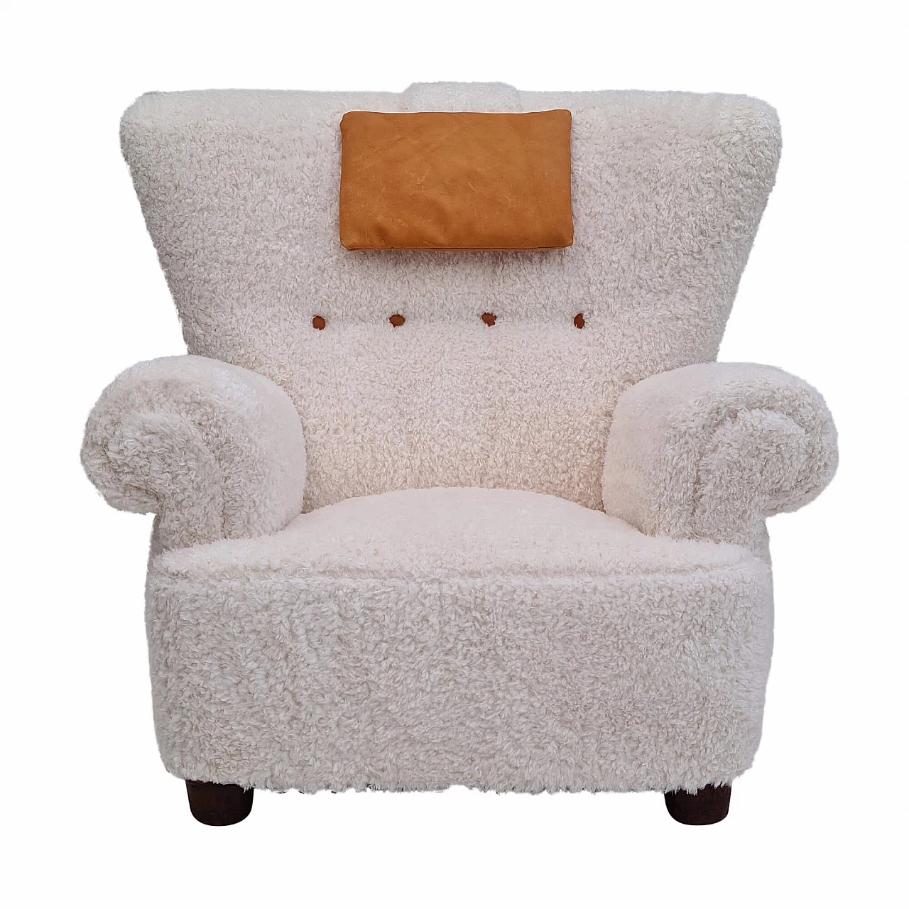 Poltrona in finta pelle d'agnello, pelle cognac e legno di faggio, anni '50 1236477