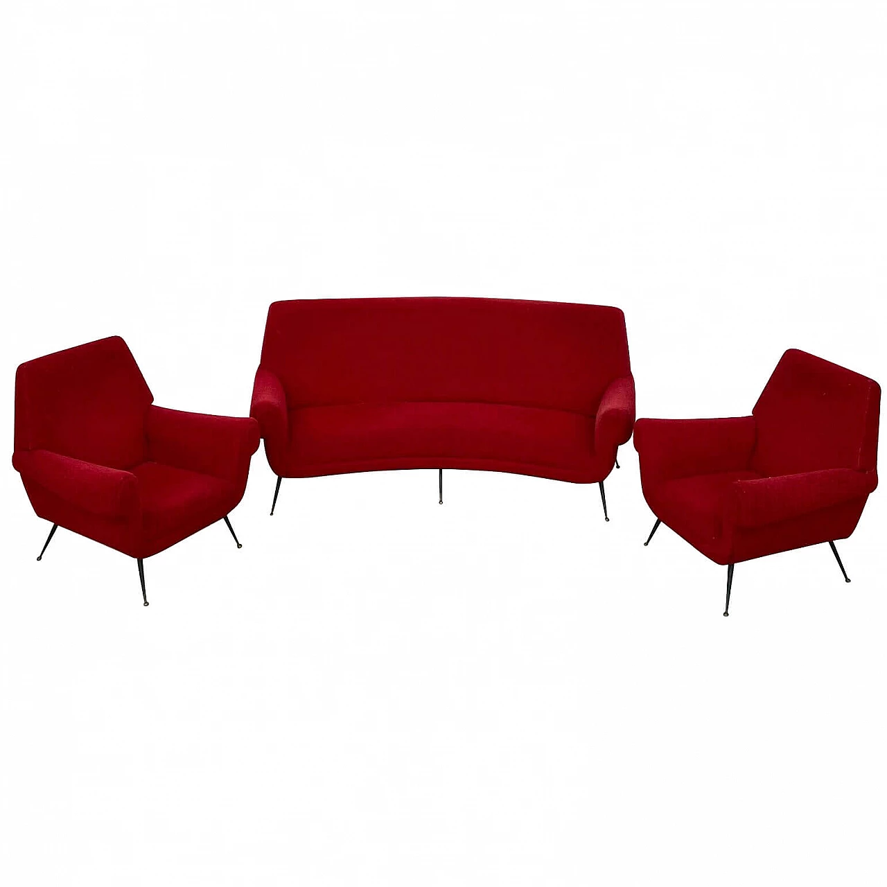 Pair of armchairs and sofa in fabric and brass by Gigi Radice, 60s 1236482