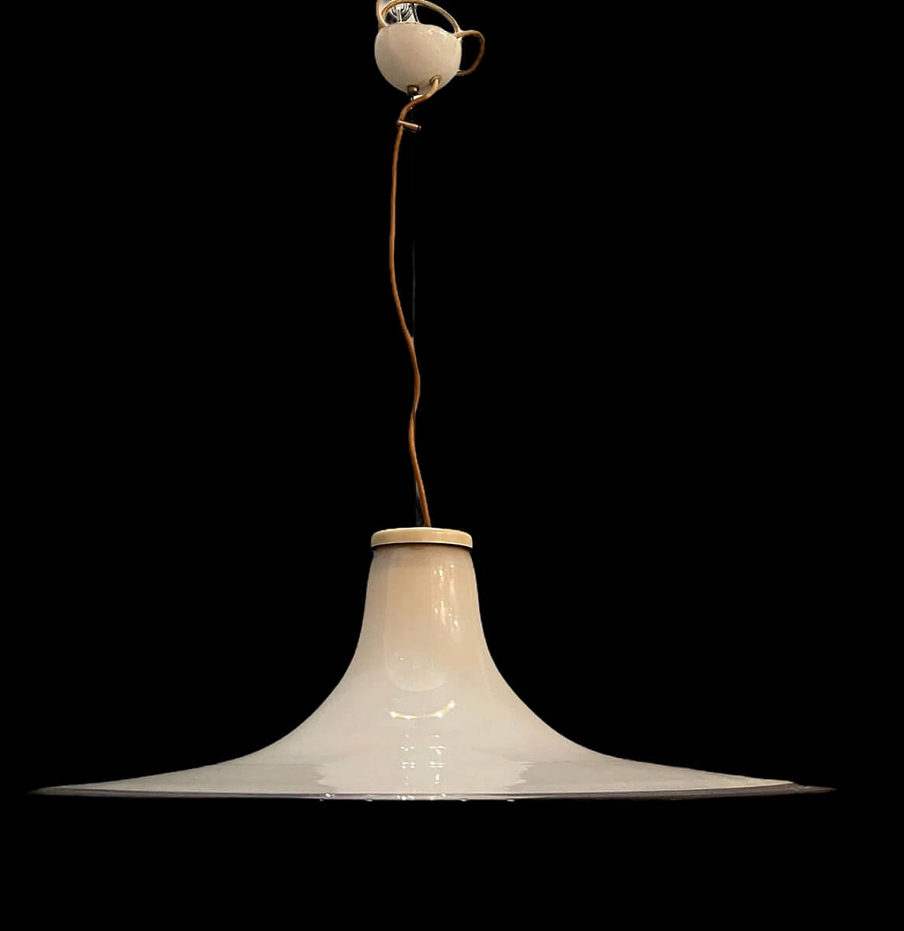 Lampada pendente in vetro bianco e nero di Murano, anni '60 1236584