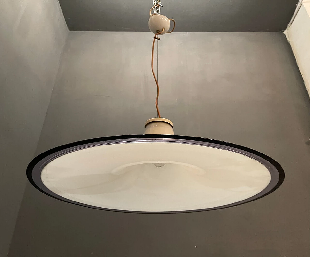 Lampada pendente in vetro bianco e nero di Murano, anni '60 1236587