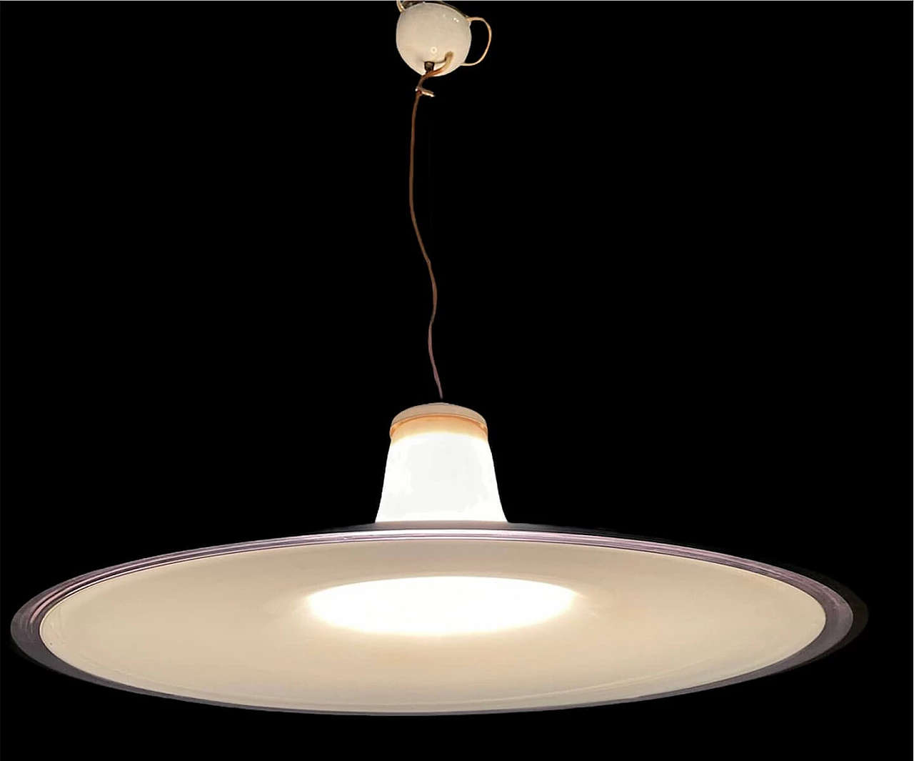 Lampada pendente in vetro bianco e nero di Murano, anni '60 1236588