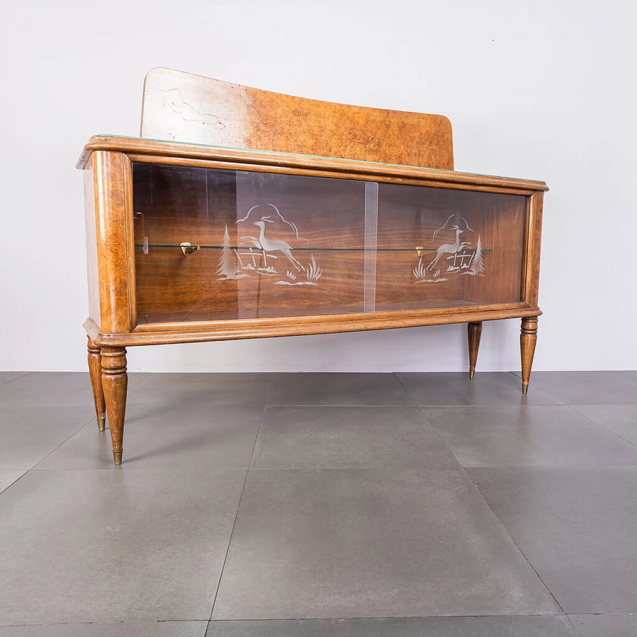 Credenza in radica e vetro, anni '50 1236891