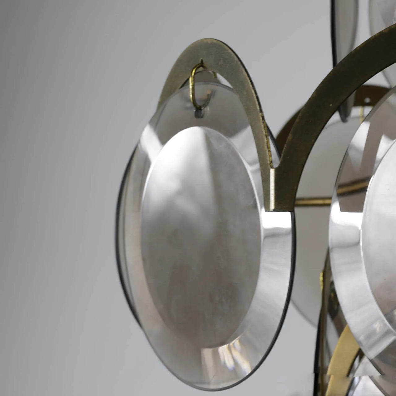 Chandelier with disks in smoked glass and brass, 1960s 1236918