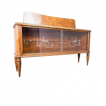 Sideboard in briarwood and glass, 1950s