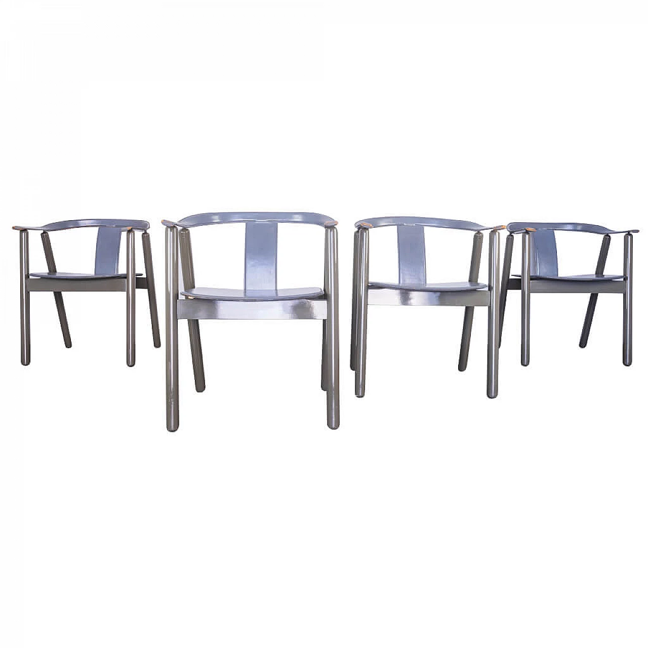 4 Chairs with lacquered wood frame and leather, 80s 1237267