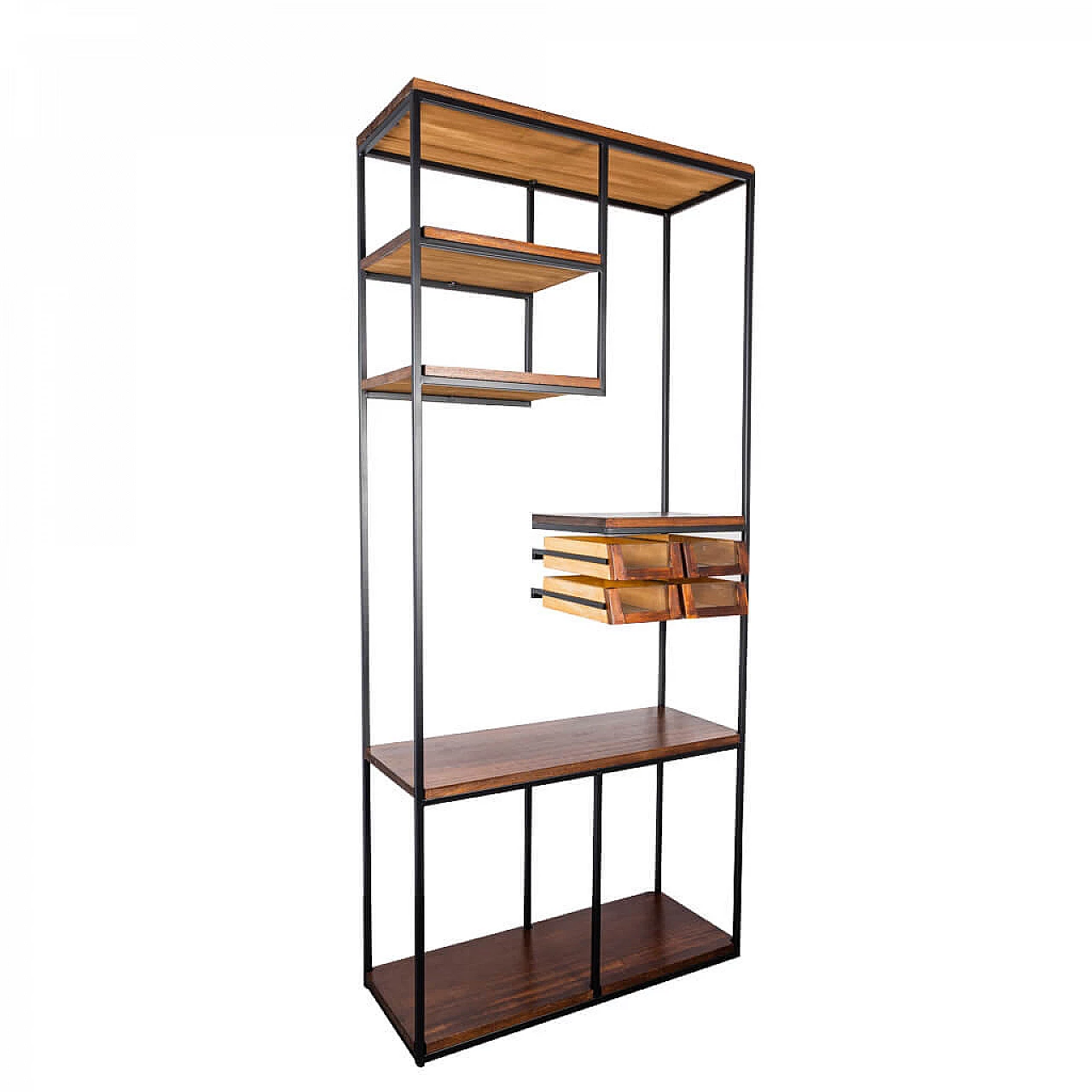 Industrial style handcrafted bookcase in painted iron and wood, 70s 1237274