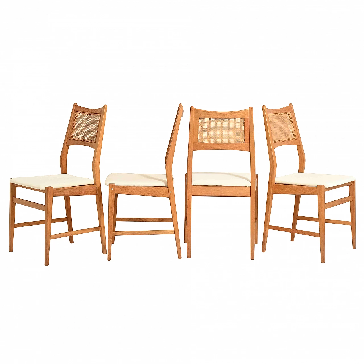 4 Danish chairs with rattan and velvet seat, 60s 1237324