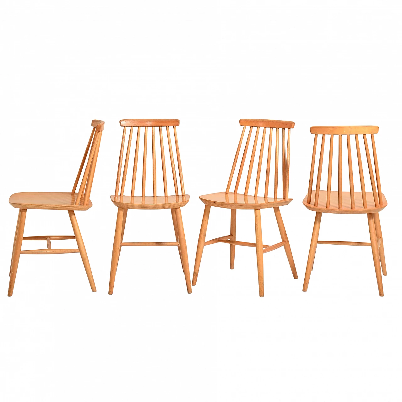 4 Pinstolar chairs in birch wood, 60s 1237335