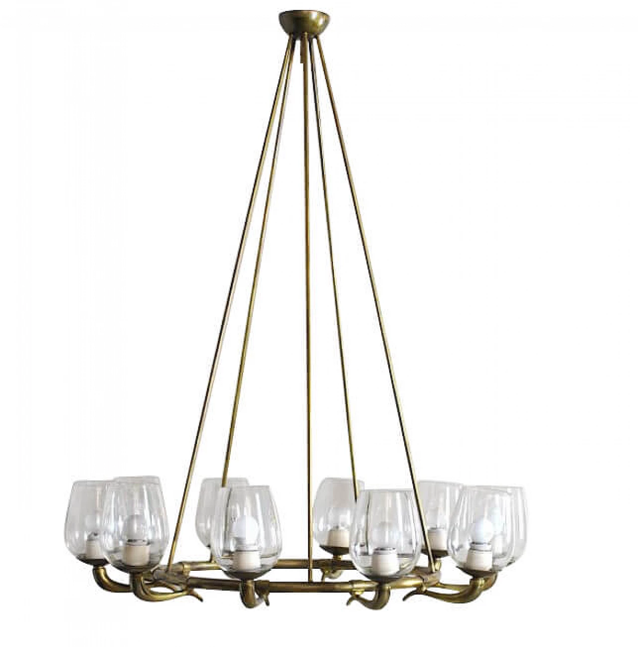 Round chandelier in brass and glass by Emilio Lancia, 50s 1237361