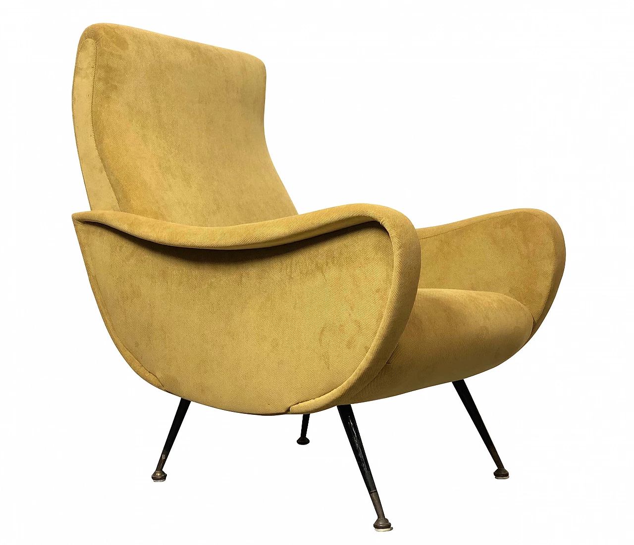 Lady armchair in micro velvet and brass by Marco Zanuso, 50s 1237372