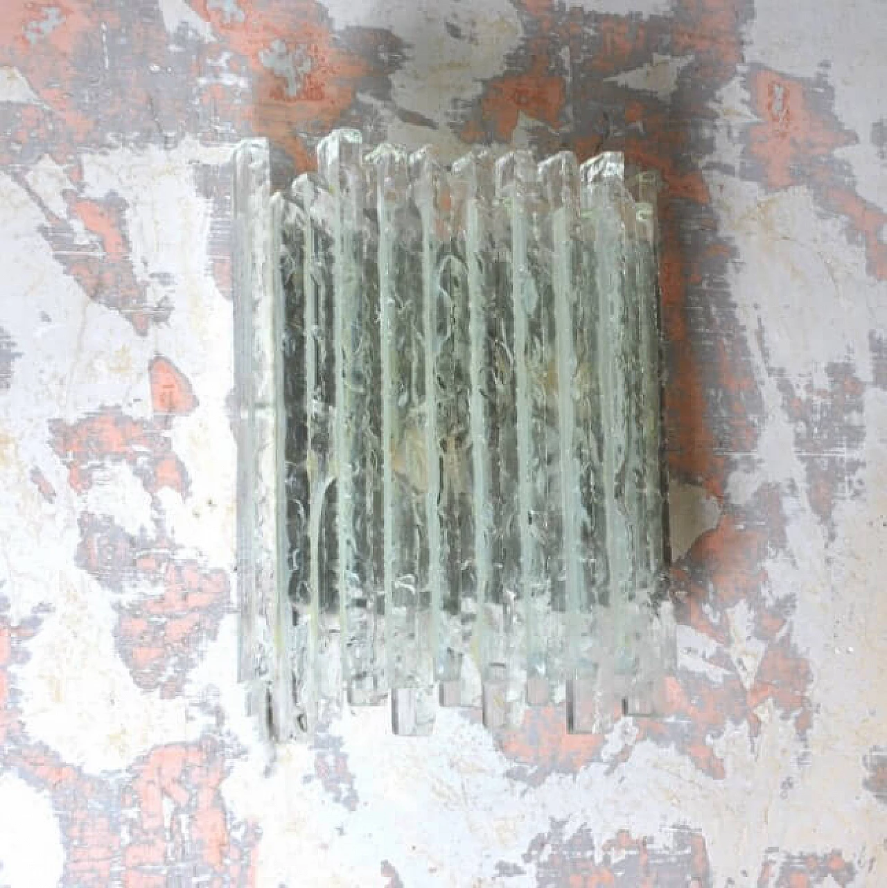 Vesta wall lamp in scratched rough crystal with satin-finish stainless steel support by Albano Poli for Poliarte, 60s 1237455