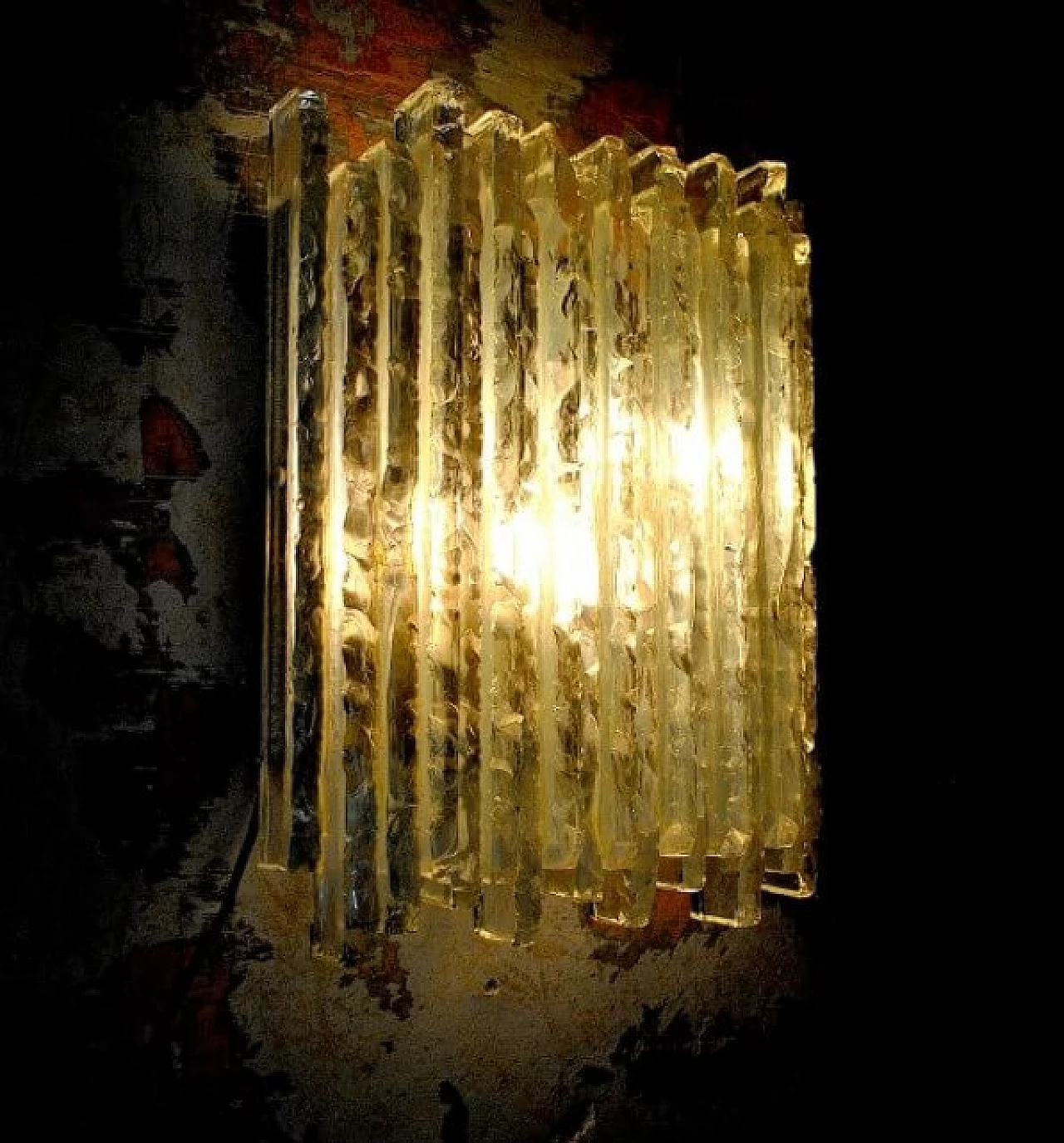 Vesta wall lamp in scratched rough crystal with satin-finish stainless steel support by Albano Poli for Poliarte, 60s 1237460