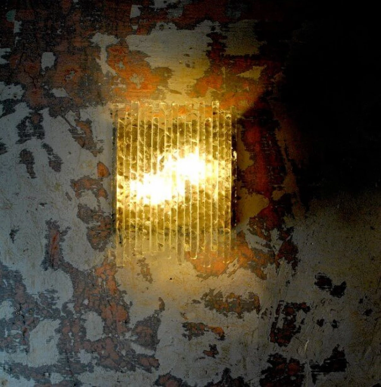 Vesta wall lamp in scratched rough crystal with satin-finish stainless steel support by Albano Poli for Poliarte, 60s 1237461