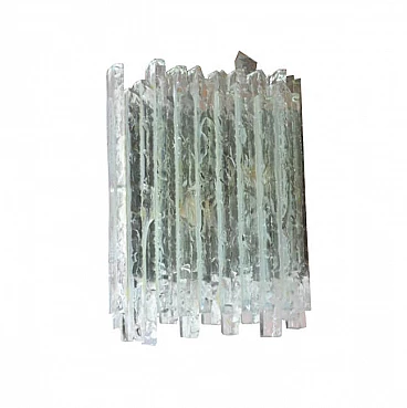 Applique Vesta in cristallo grezzo graffiato con supporto in acciaio inossidabile satinato di Albano Poli per Poliarte, anni '60