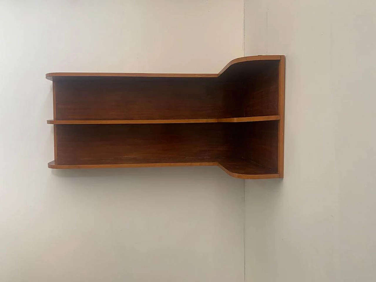 Corner bookcase shelf in cherry wood with maple profiles, 60s 1237567