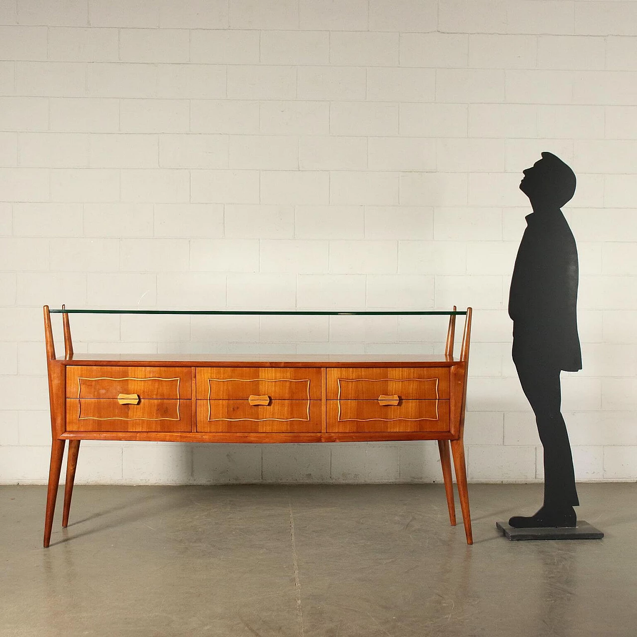 Chest of drawers in cherry wood with glass top, 50s 1237806