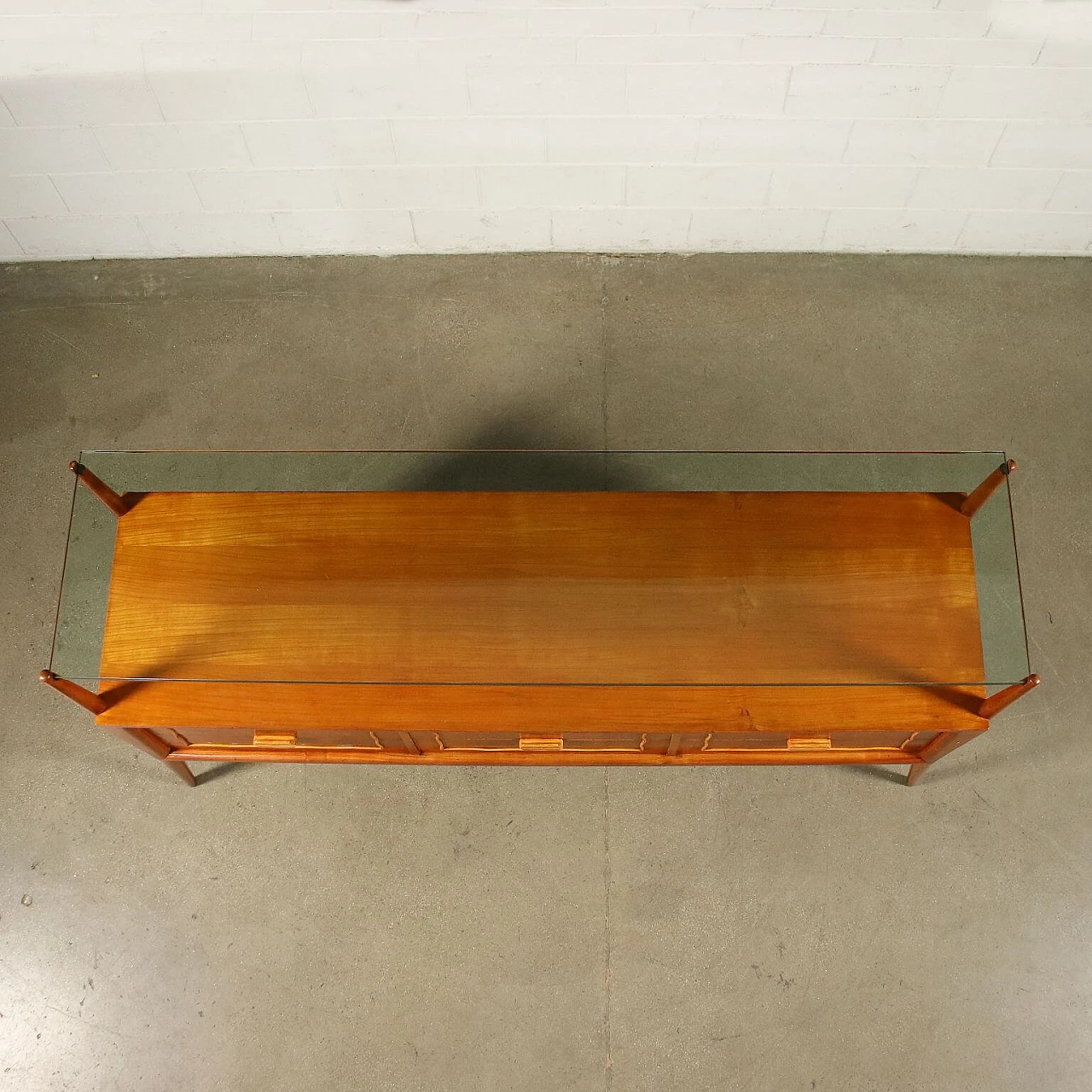 Chest of drawers in cherry wood with glass top, 50s 1237816