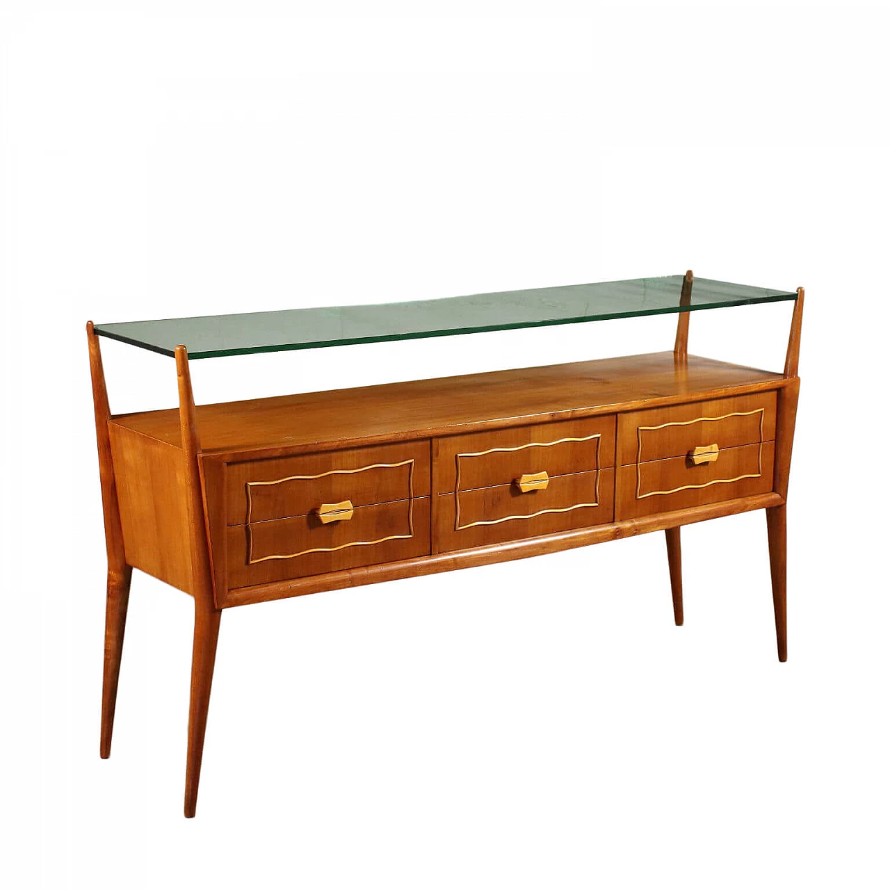 Chest of drawers in cherry wood with glass top, 50s 1237819