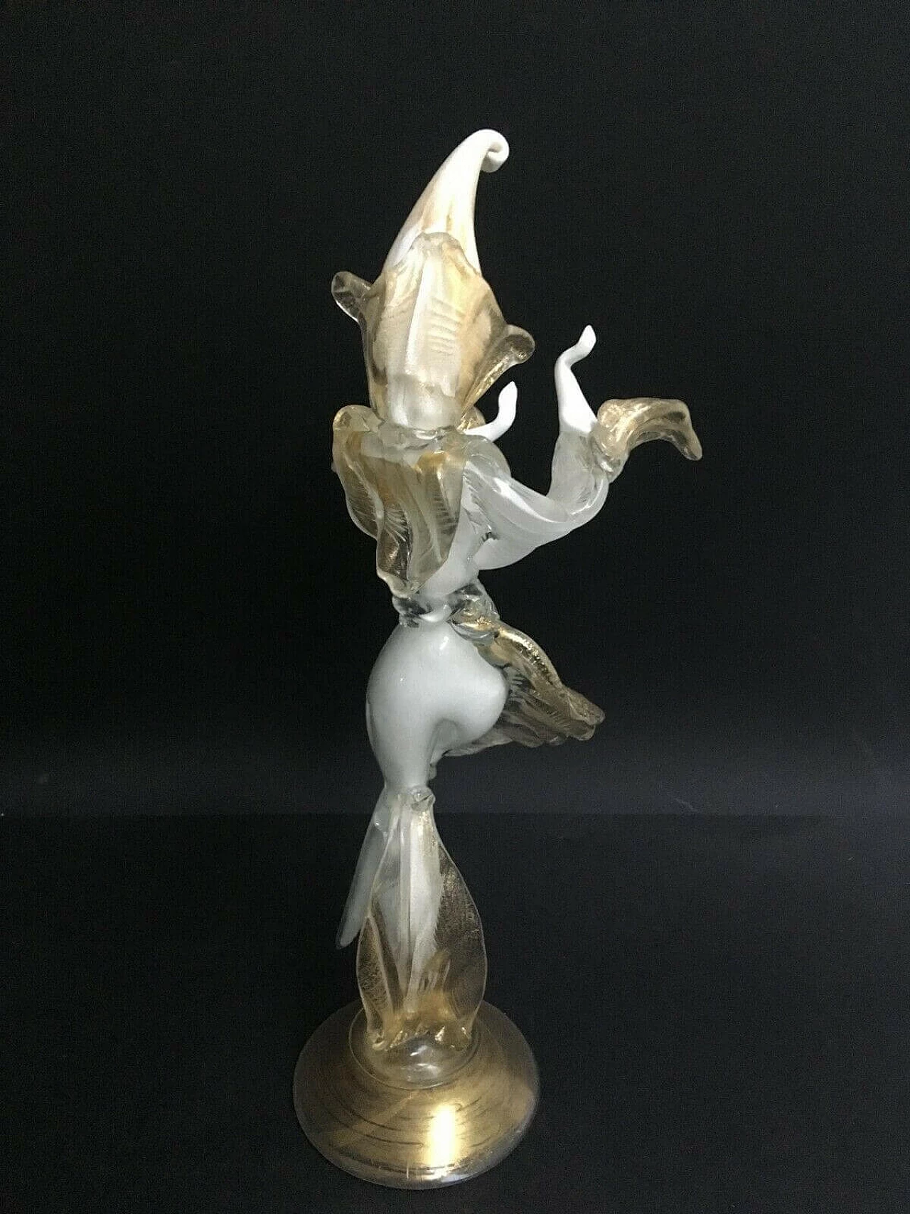 Pair of small statues of masked dancers in Murano glass by Cesare Toso, 80s 1237897