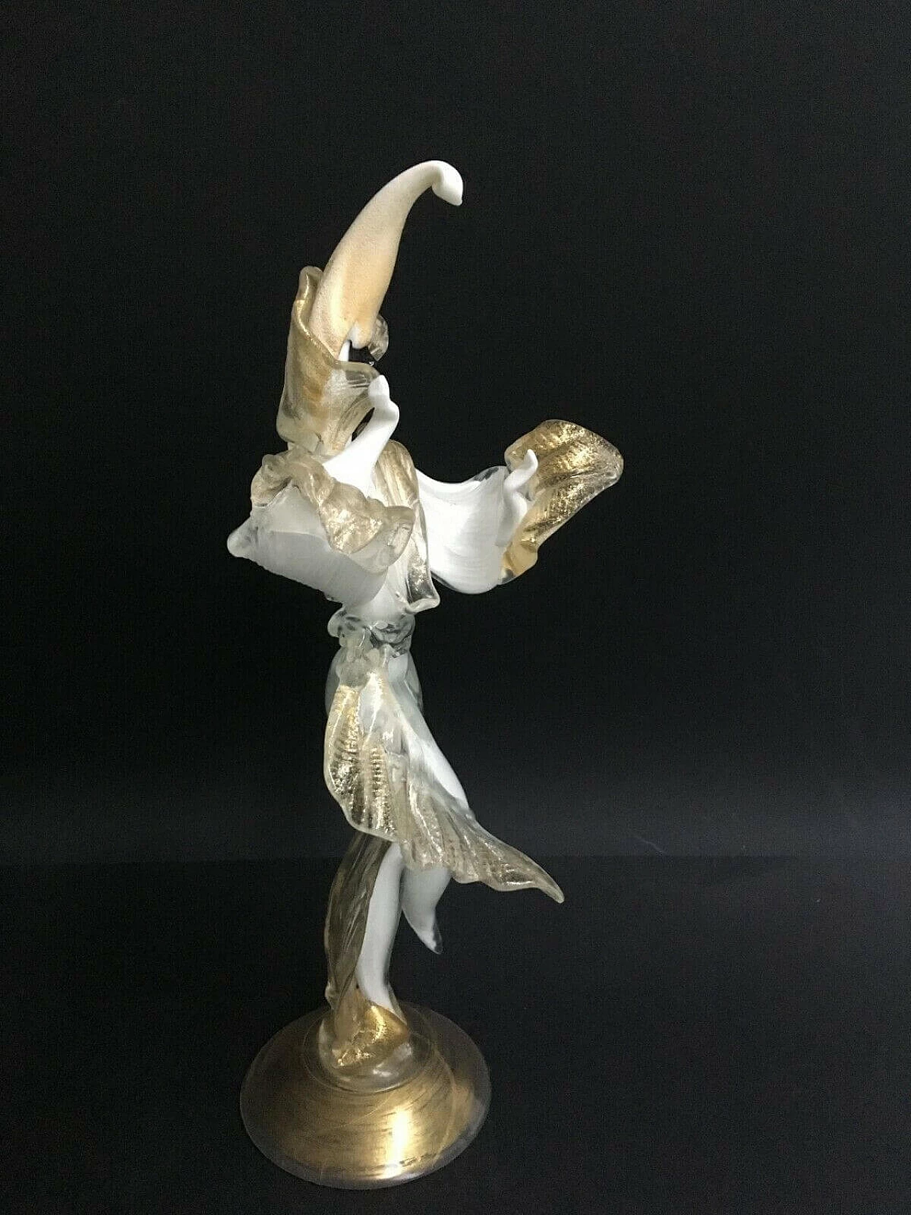 Pair of small statues of masked dancers in Murano glass by Cesare Toso, 80s 1237898