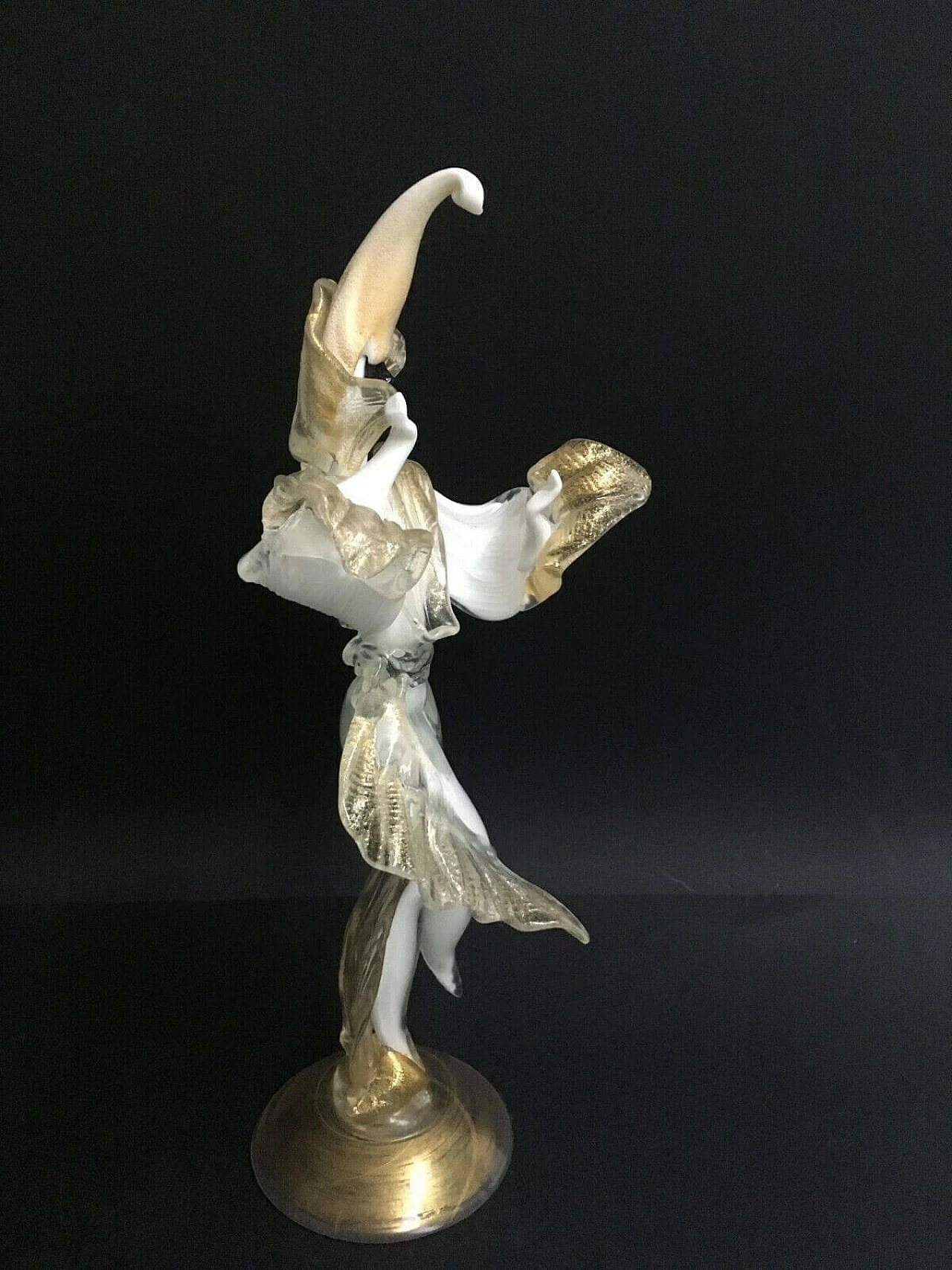 Coppia di statuette di ballerini mascherati in vetro di Murano di Cesare Toso, anni '80 1237898