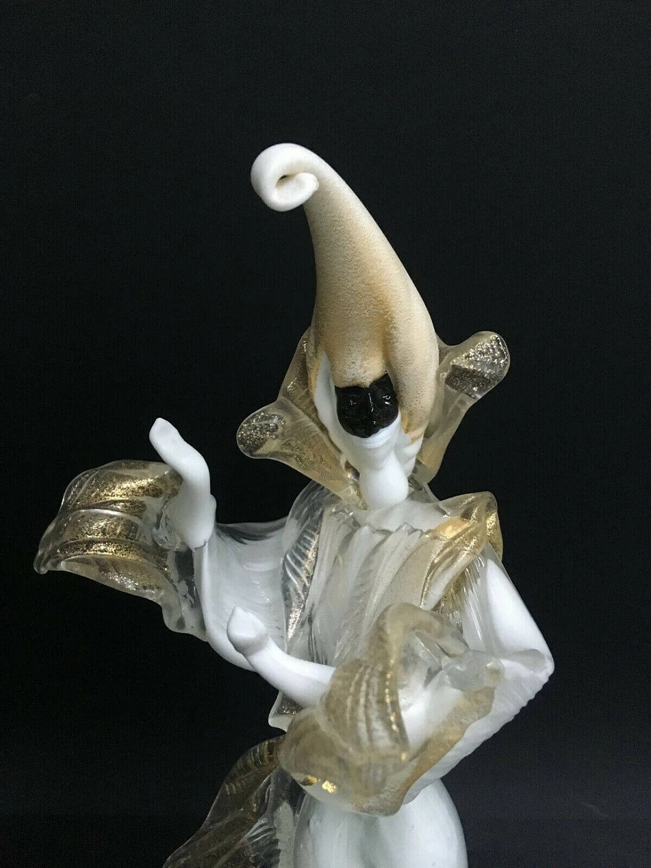 Pair of small statues of masked dancers in Murano glass by Cesare Toso, 80s 1237899