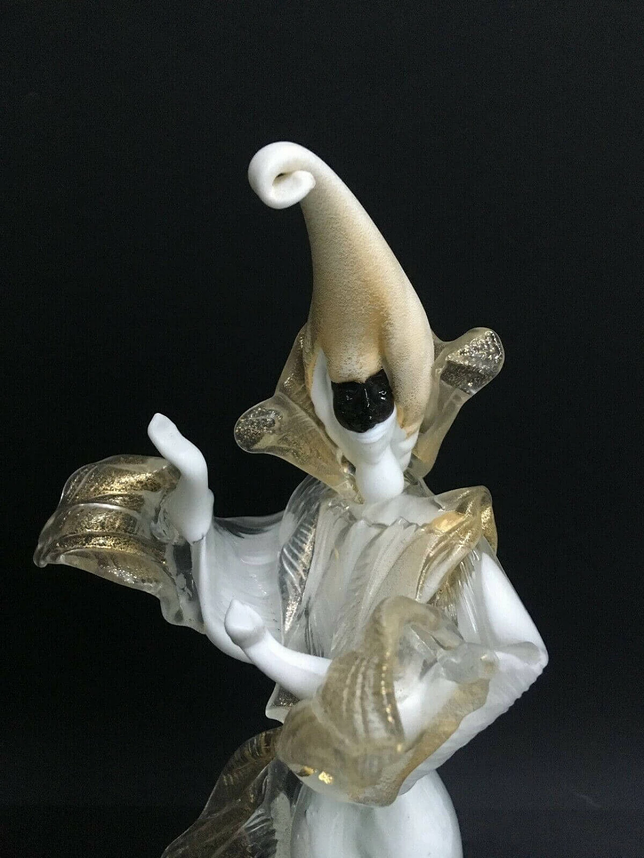 Coppia di statuette di ballerini mascherati in vetro di Murano di Cesare Toso, anni '80 1237899