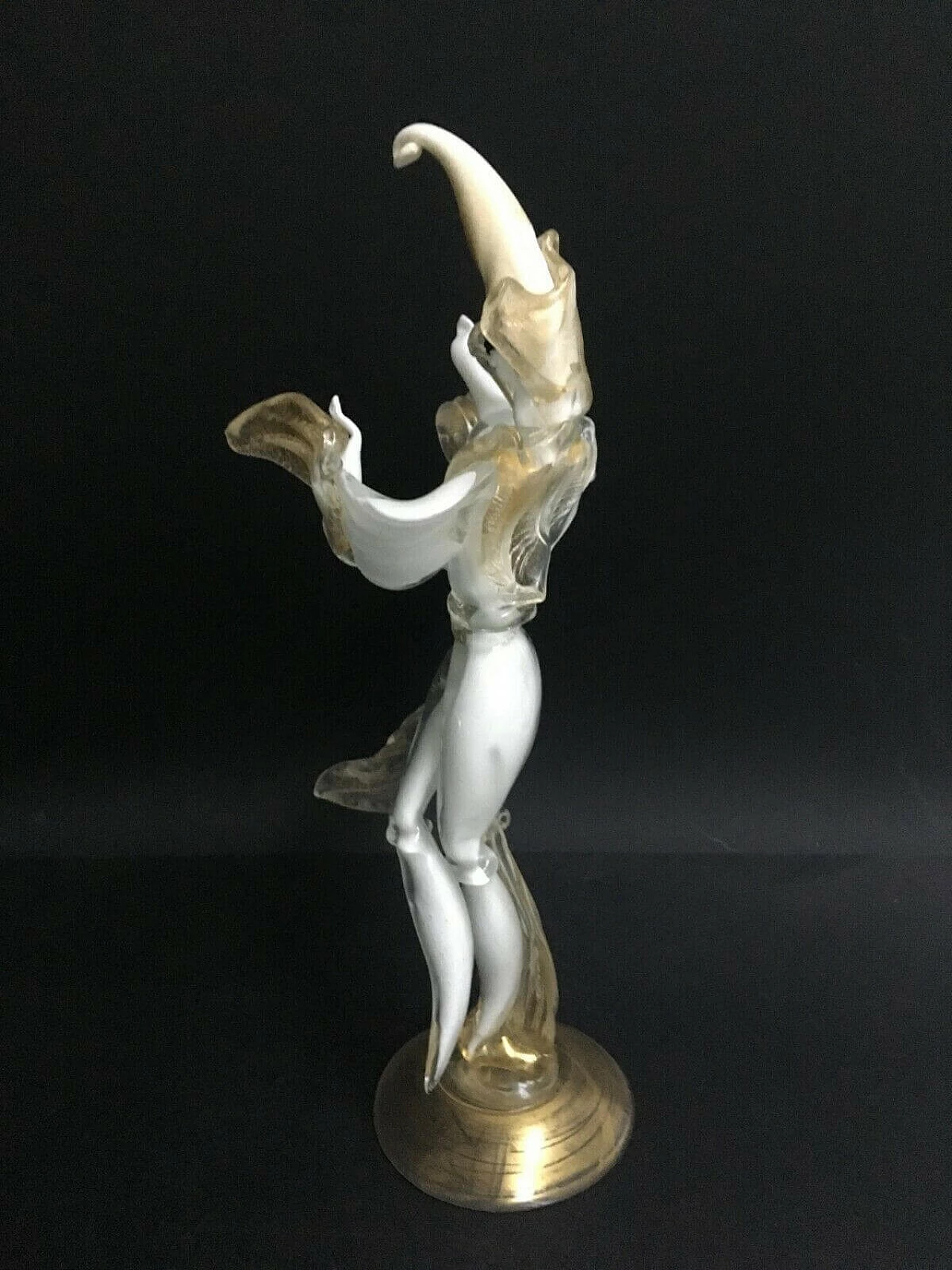 Coppia di statuette di ballerini mascherati in vetro di Murano di Cesare Toso, anni '80 1237900